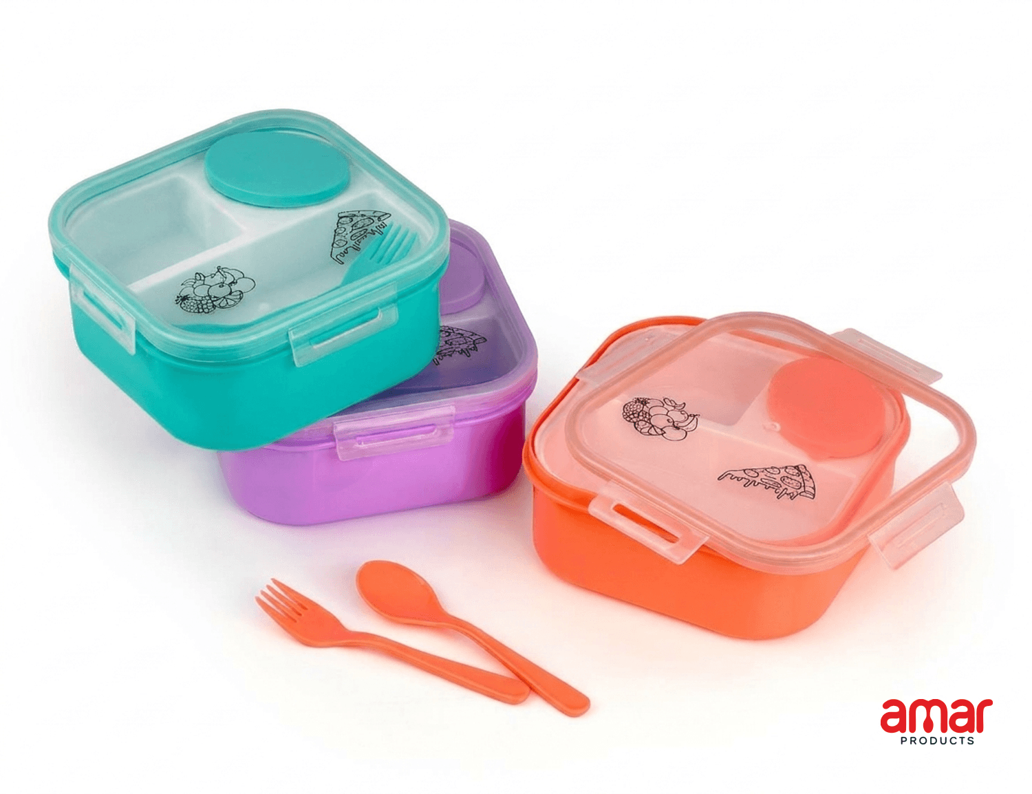 3-Compartment Vibrant Lunch Box Set - Image 1