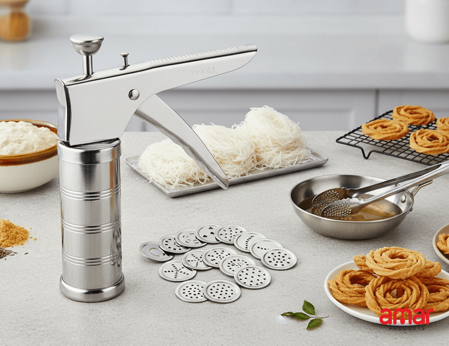 Stainless Steel Kitchen Press & Murukku Maker - Image 1