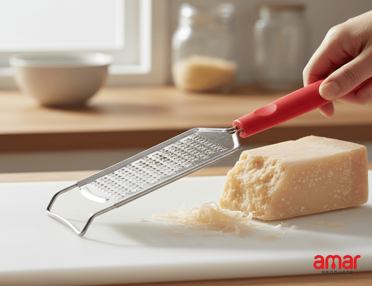 Stainless Steel Cheese Grater with Plastic Handle - Image 1